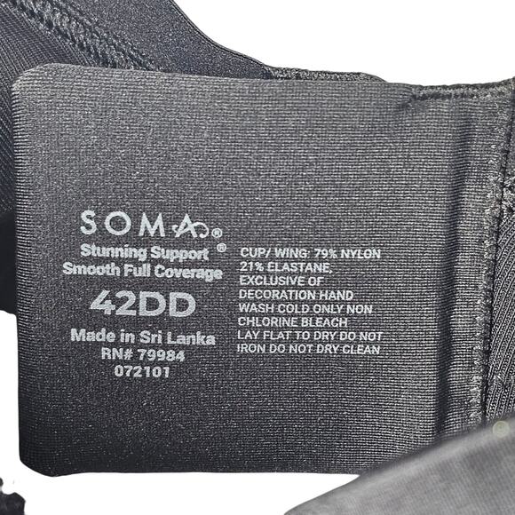 Soma Stunning Support Smooth Full Coverage Black Underwire Bra #072101 Size 42DD - Picture 7 of 7